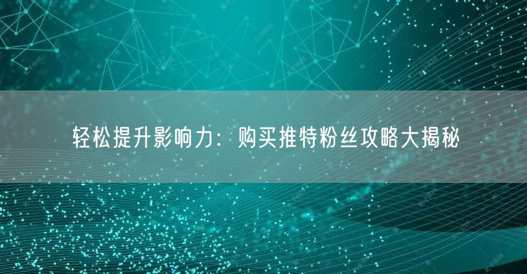 轻松提升影响力：购买推特粉丝攻略大揭秘