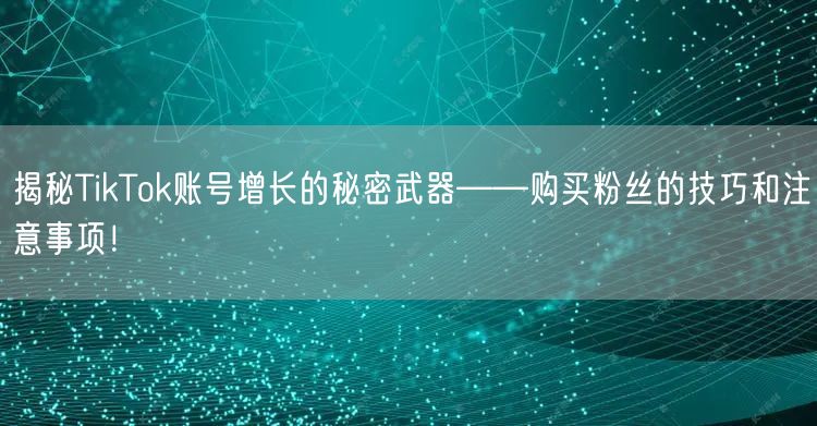 揭秘TikTok账号增长的秘密武器——购买粉丝的技巧和注意事项！