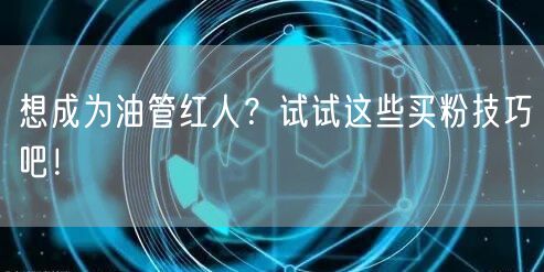 想成为油管红人？试试这些买粉技巧吧！