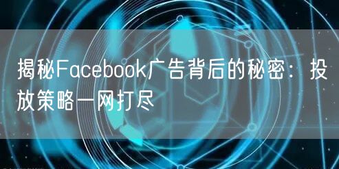 揭秘Facebook广告背后的秘密：投放策略一网打尽